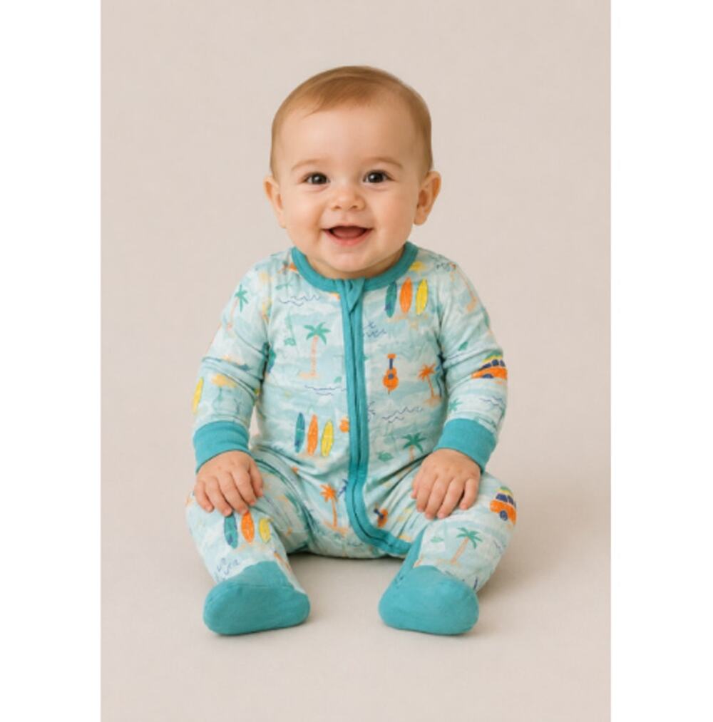 Little Sleepies Baby Blue Surf & Beach Print Sleeper Pajama Size 3-6 Months